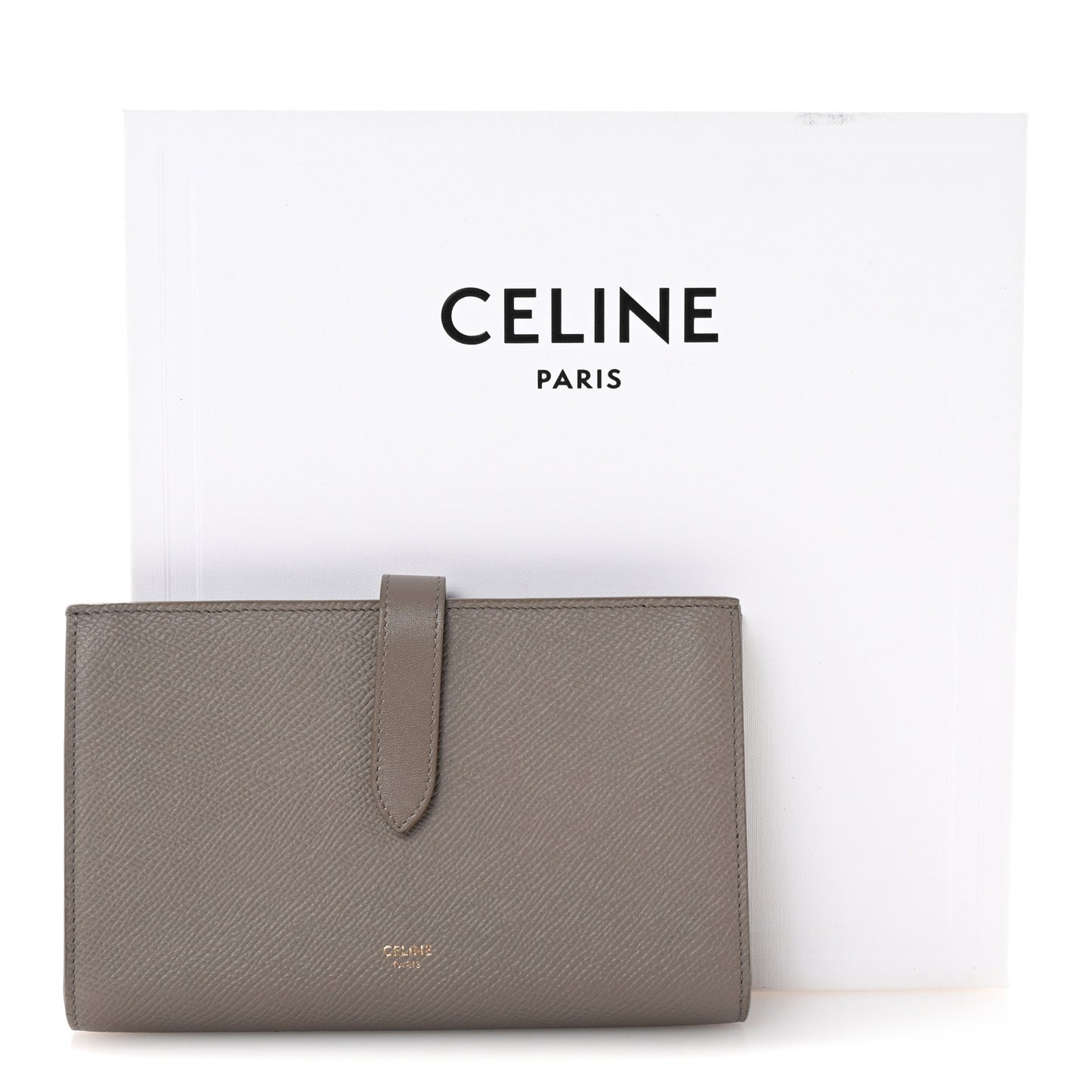 Grained Calfskin Large Multifunction Strap Wallet Pebble