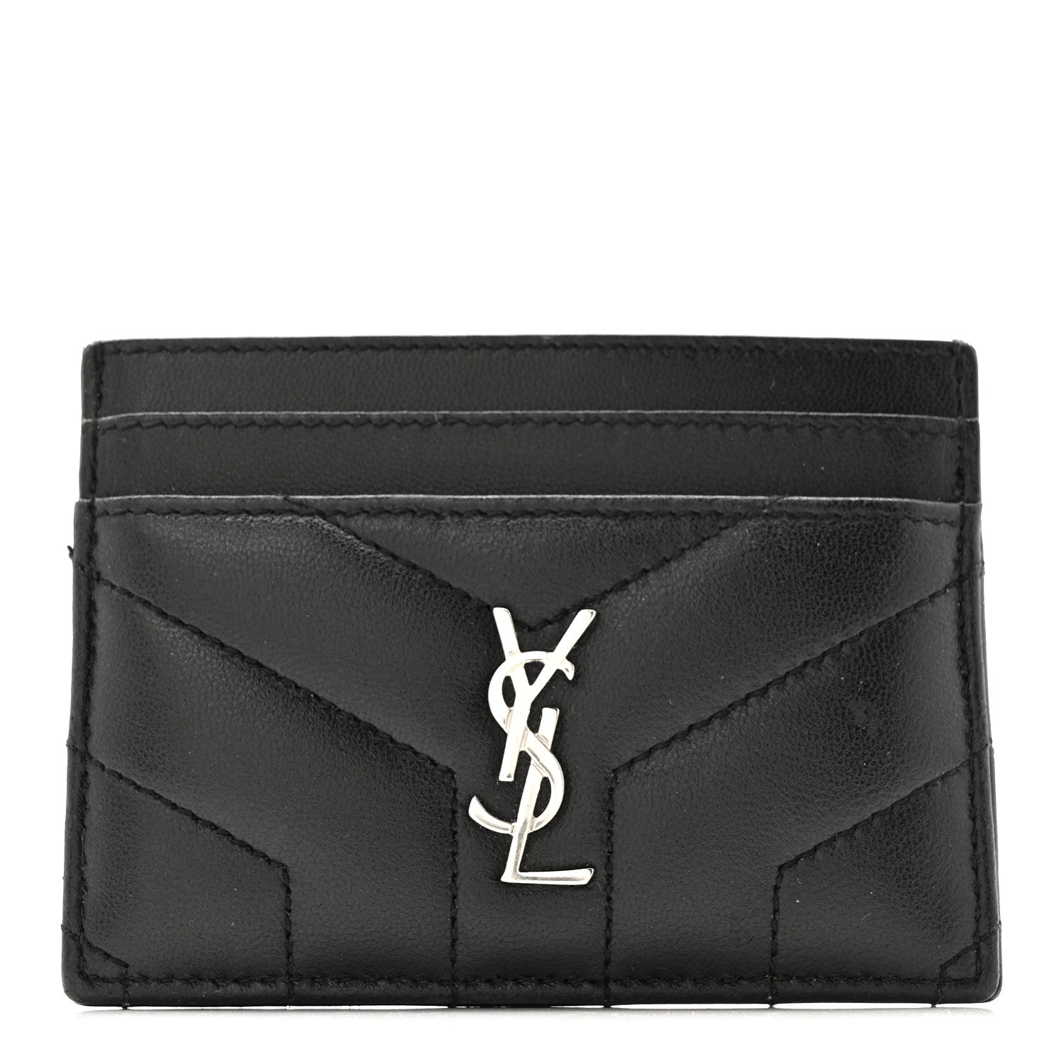 Saint Laurent Calfskin Y Quilted Monogram LouLou Credit Card Case Black 1 of 11