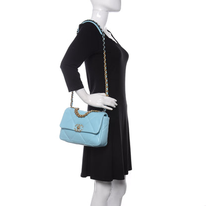 Chanel Shiny Lambskin Quilted Medium Chanel 19 Flap Neon Blue 2 of 11