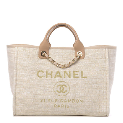 Chanel Canvas Medium Deauville Tote Light Beige 1 of 11