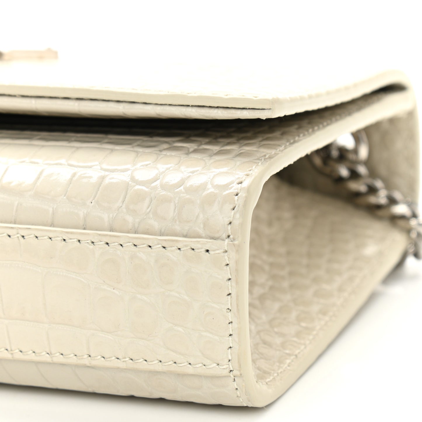 Calfskin Crocodile Embossed Small Classic Monogram Kate Tassel Satchel Blanc Vintage