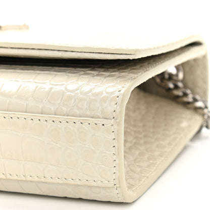 Saint Laurent Calfskin Crocodile Embossed Small Classic Monogram Kate Tassel Satchel Blanc Vintage 10 of 10