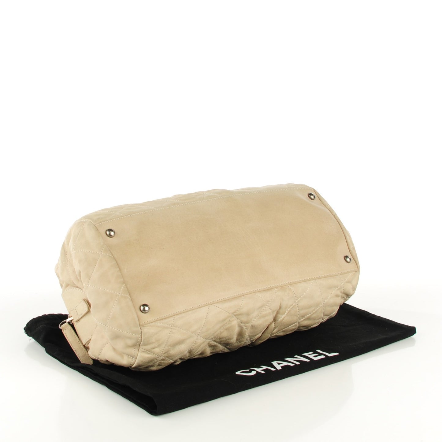 Iridescent Calfskin Chic Quilt Bowling Bag Beige Clair