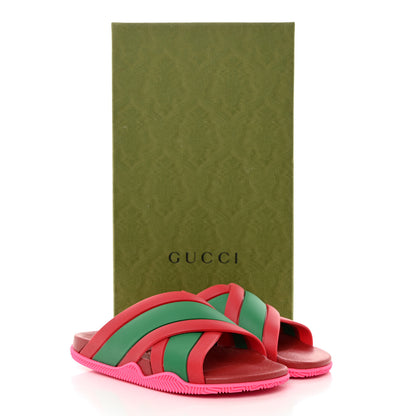 Gucci Rubber Web Womens Criss Cross Slide Sandals 35 Coral New Shamarock 9 of 9