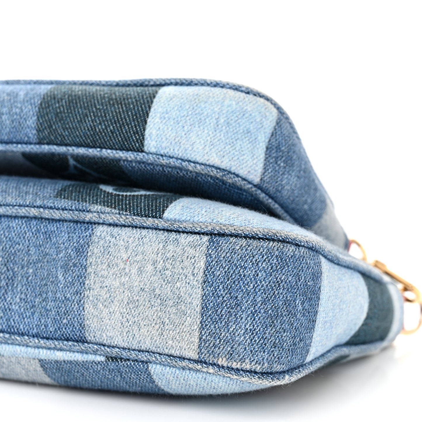 Denim Damier Monogram Patchwork Multi Pochette Accessories Blue Rouge
