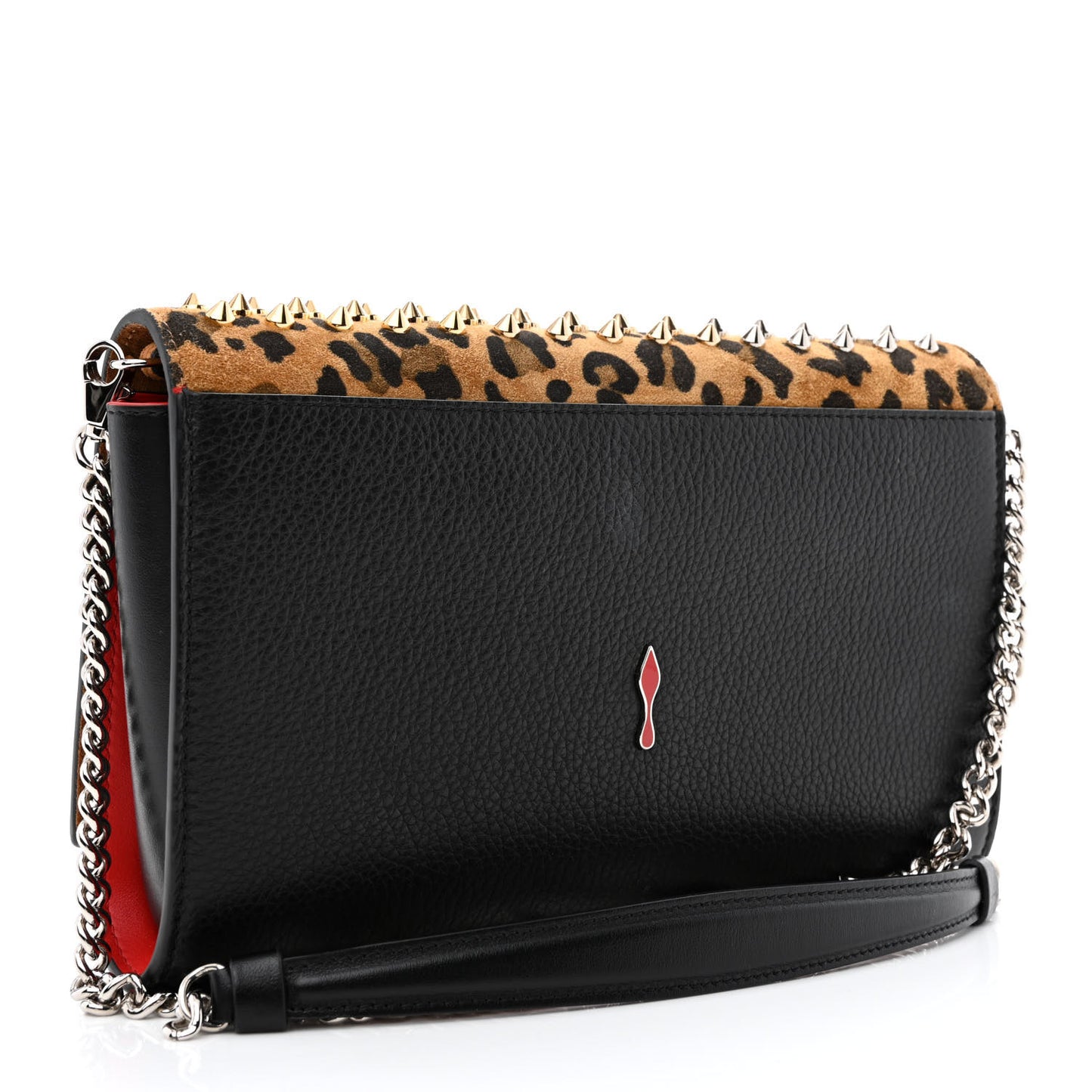 Leopard Calfskin Spikes Paloma Clutch Black