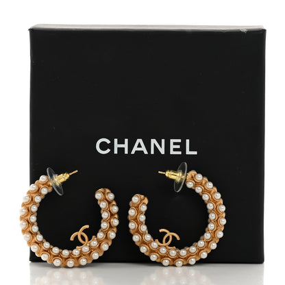 Chanel Metal Pearl CC Hoop Earrings Gold 5 of 5