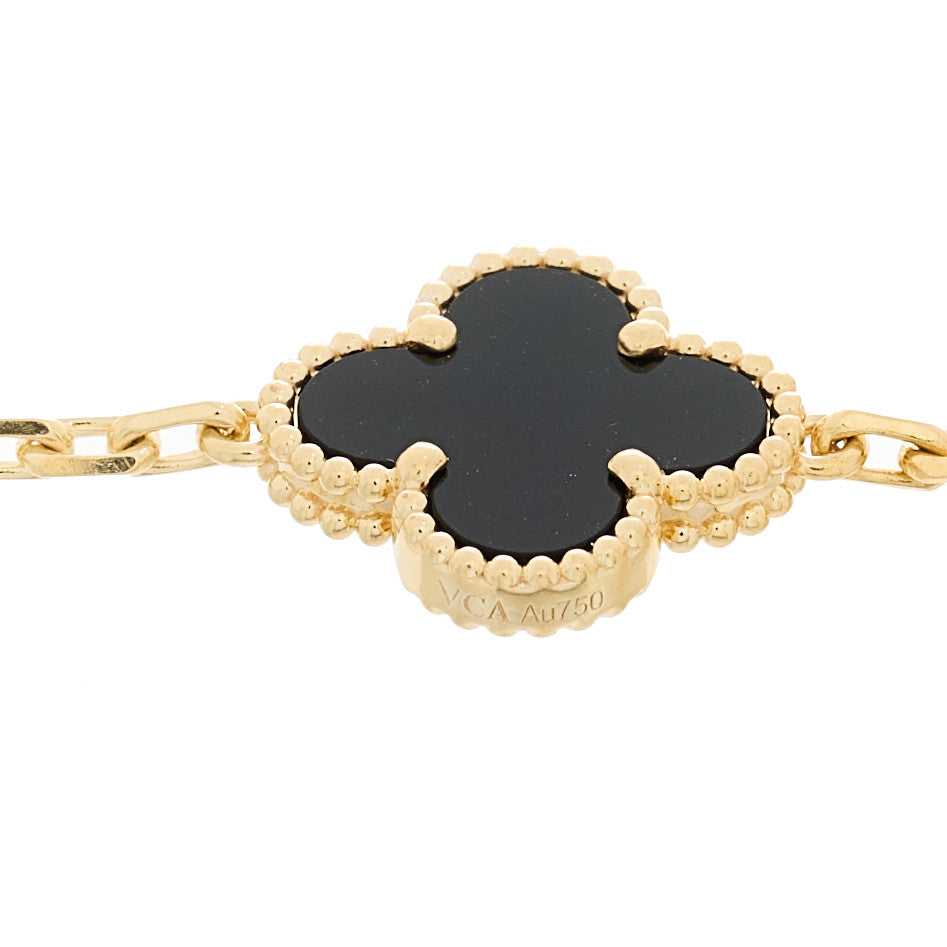 18K Yellow Gold Black Onyx 5 Motifs Vintage Alhambra Bracelet
