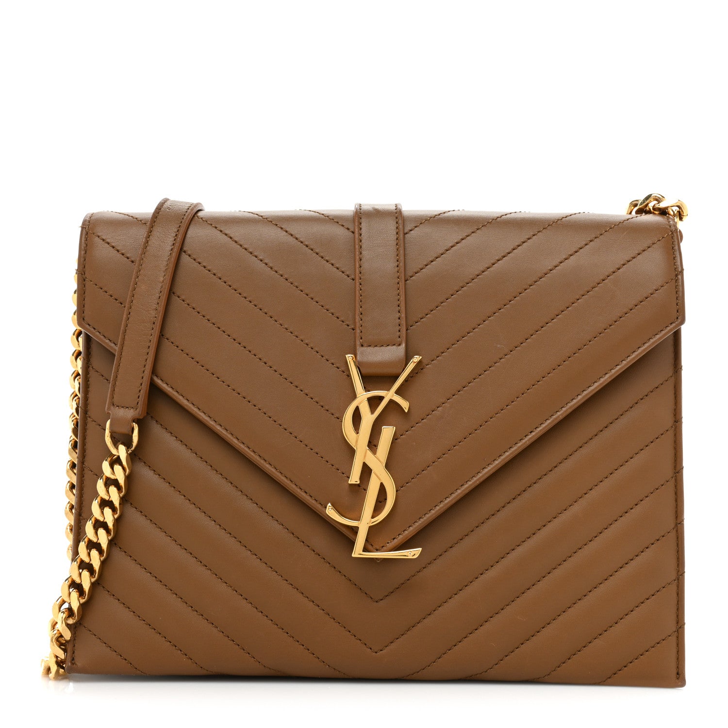 Saint Laurent Calfskin Matelasse Chevron Medium Monogram Satchel Brick 1 of 17