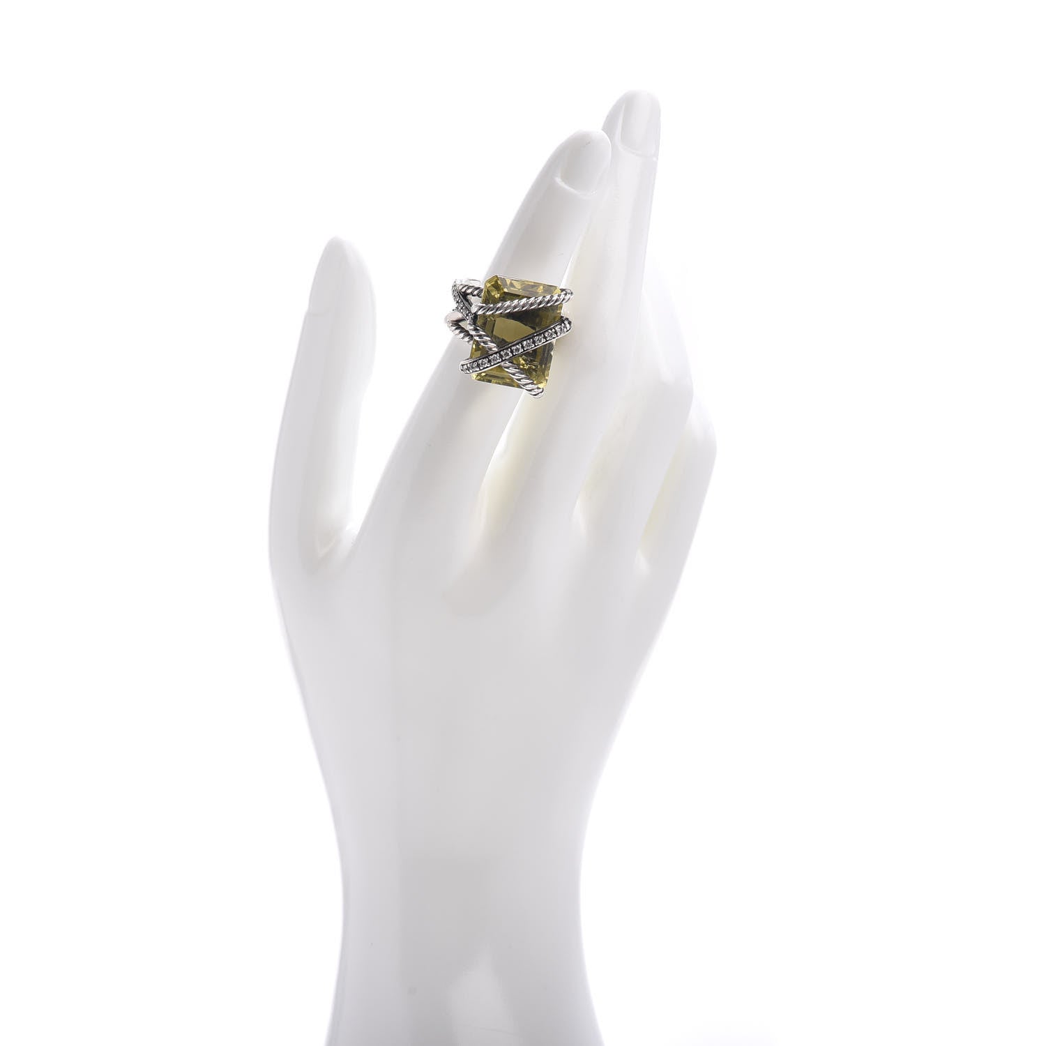 David Yurman Darkened Sterling Silver Diamond Lemon Citrine 20mm Cable Wrap Ring 51 5.75 2 of 5