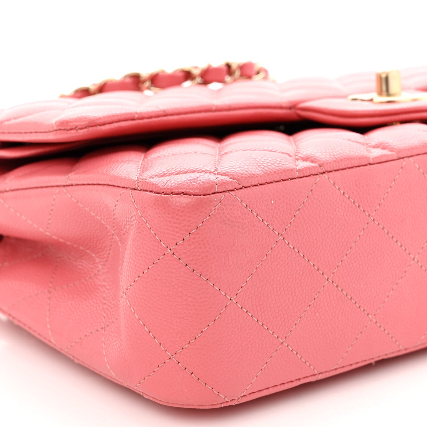 Metallic Caviar Quilted Medium Double Flap Pink