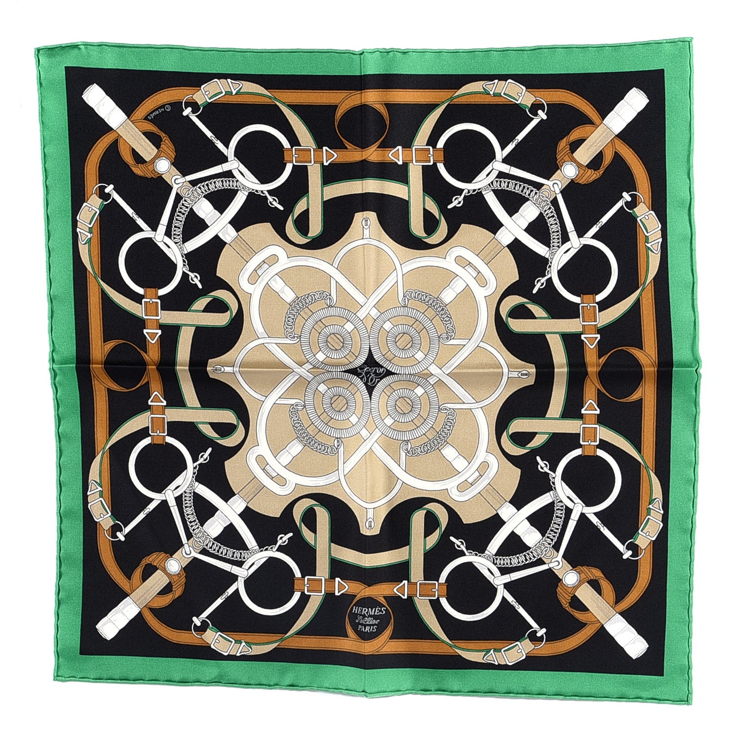 Silk Eperon D'Or Scarf 90 Vert Emeraude Black