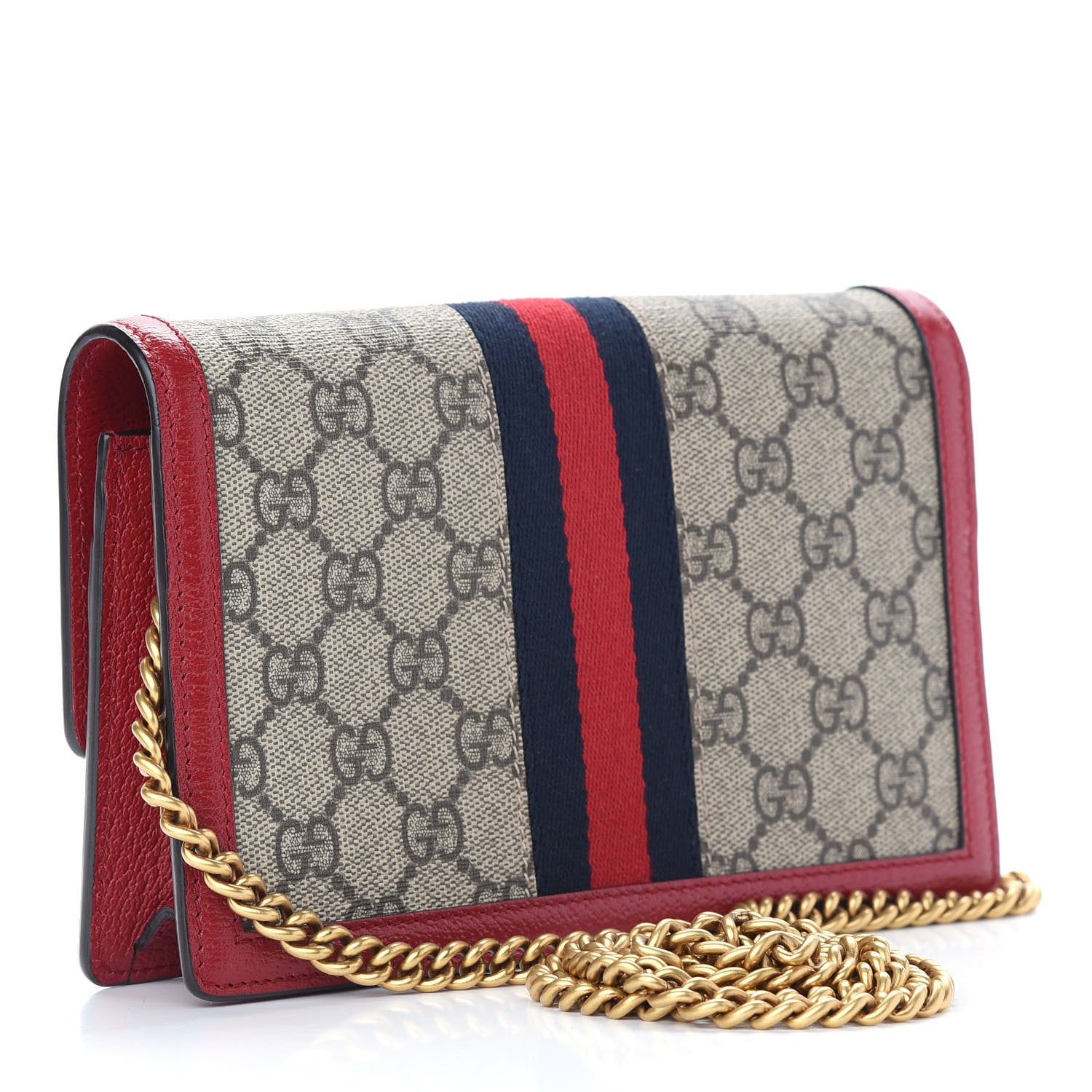 Gucci GG Supreme Monogram Web Queen Margaret Chain Wallet Red 3 of 8