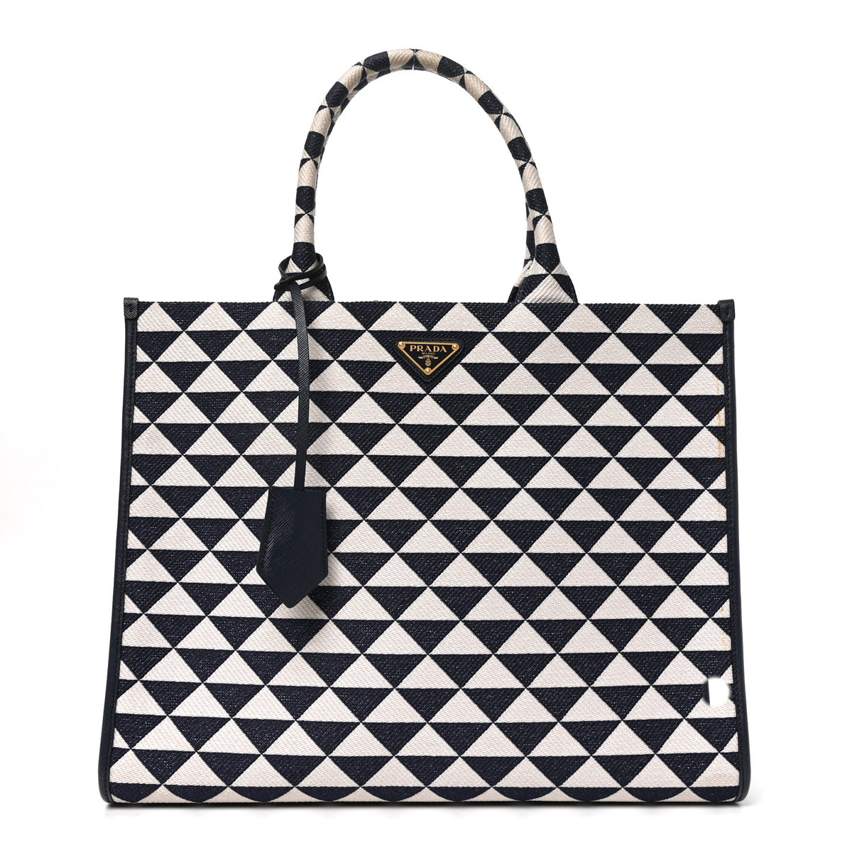 Jacquard Saffiano Triangolo Symbole Embroidered Large Tote Baltico Talco