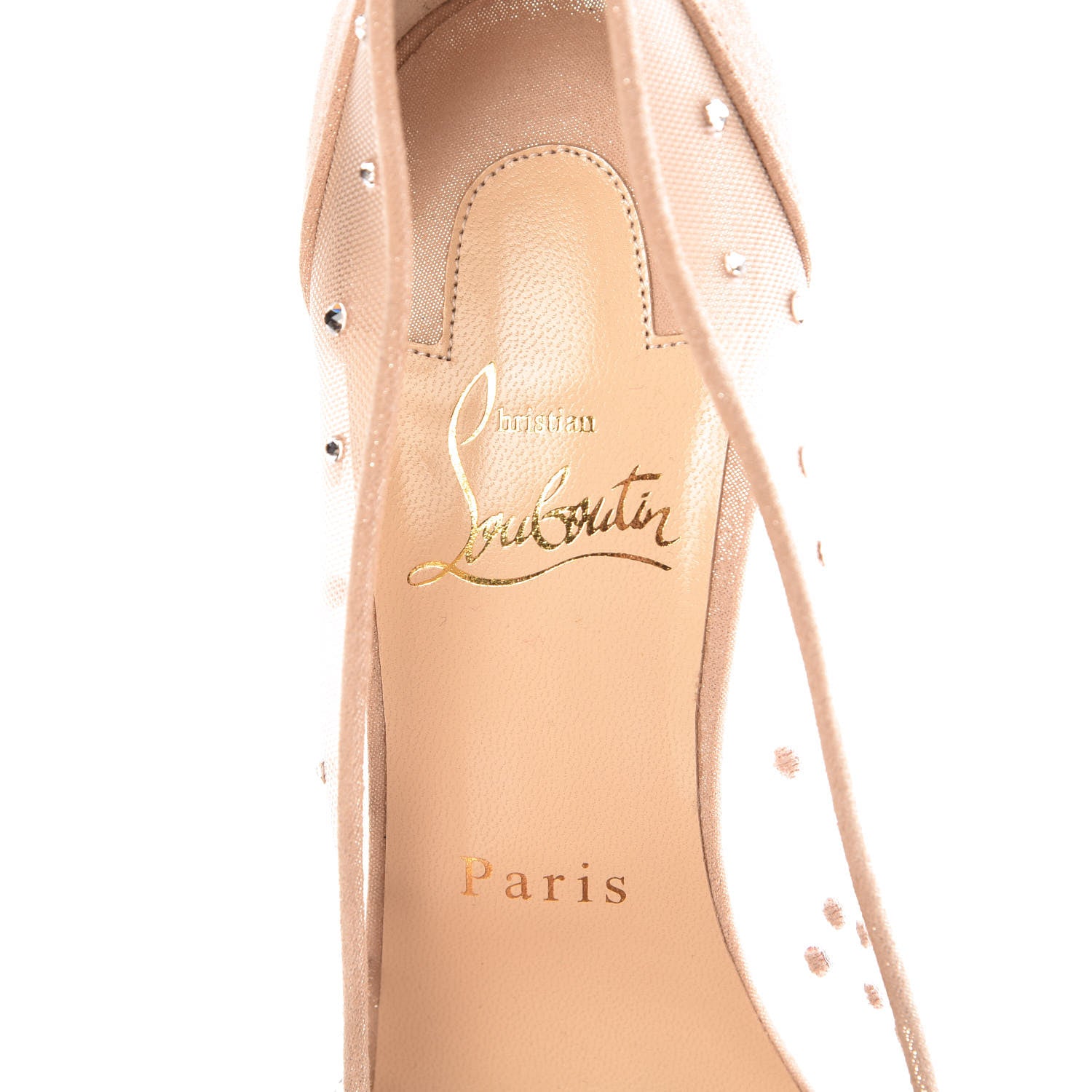 Christian Louboutin Suede Silk Crystal Strass Follies 100 Pumps 37 Neutral 7 of 8