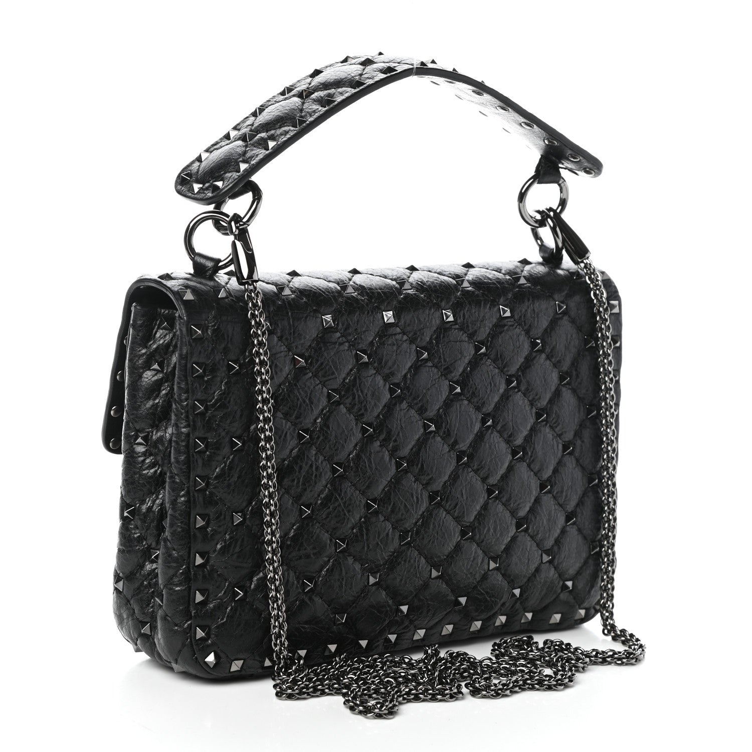 Valentino Garavani Craquele Nappa Medium Rockstud Spike Shoulder Bag Black 3 of 10
