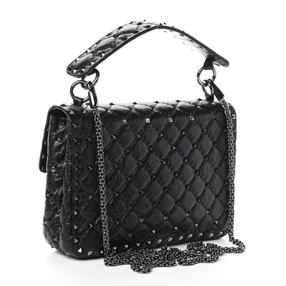 Valentino Garavani Craquele Nappa Medium Rockstud Spike Shoulder Bag Black 3 of 10