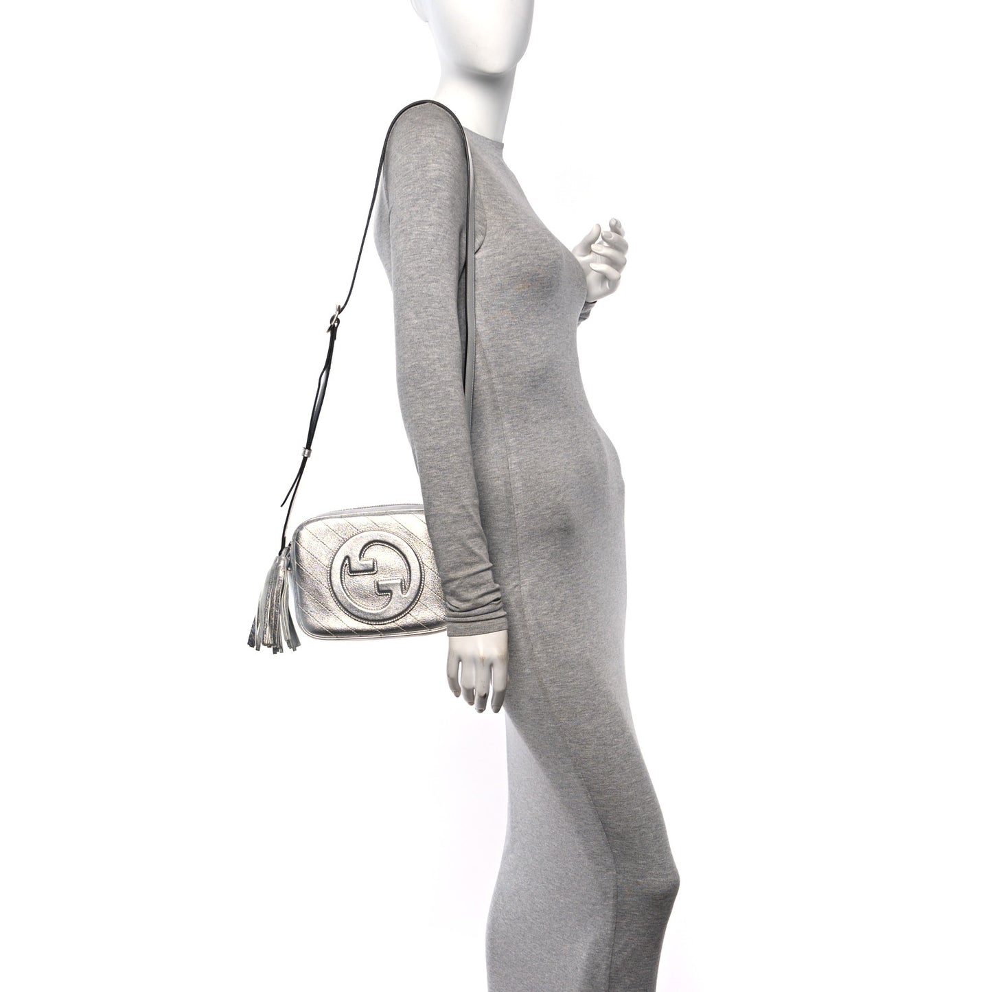 Metallic Sakai Be Green Calfskin Diagonal Stitched Small Blondie Shoulder Bag Silver