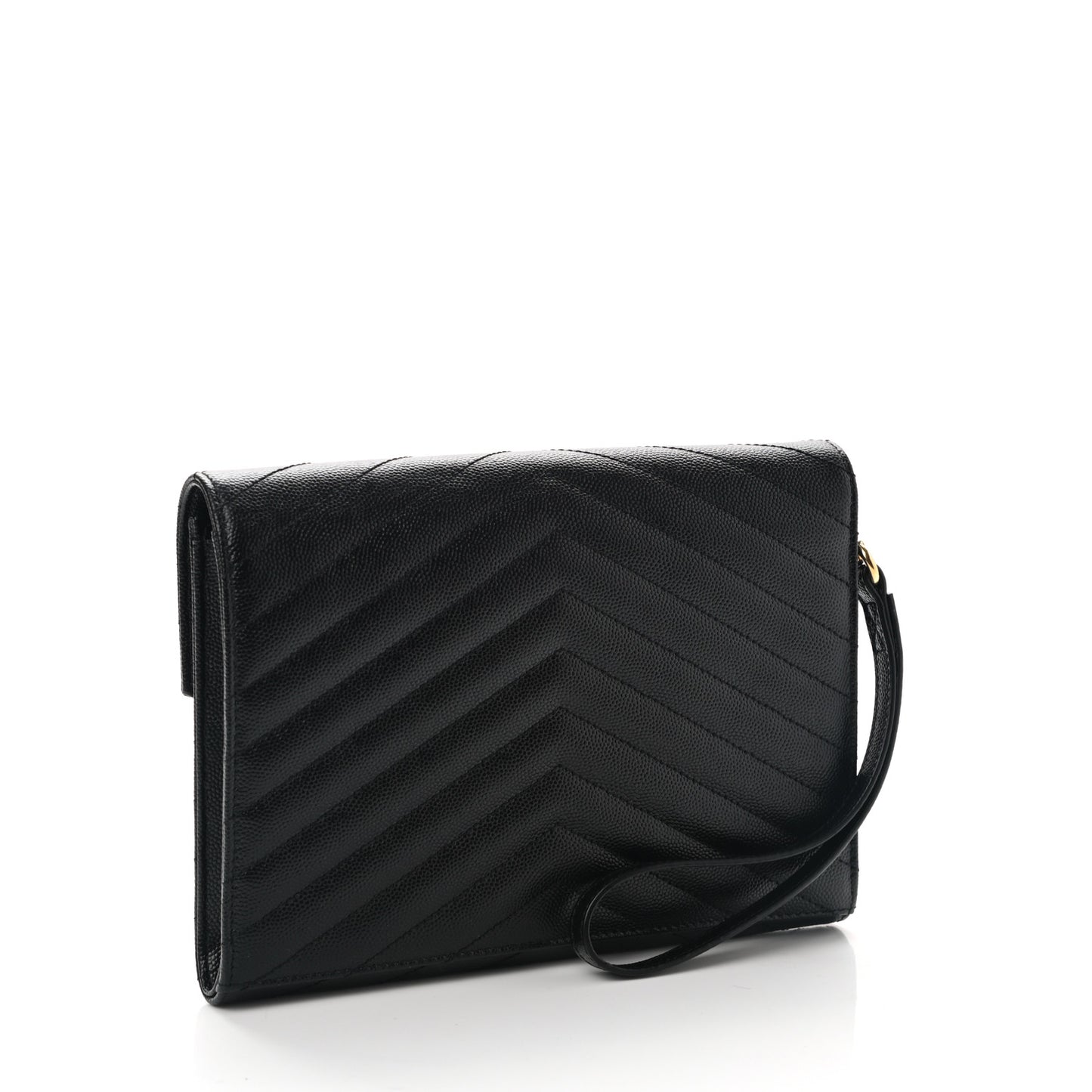 Grain De Poudre Matelasse Chevron Monogram Envelope Clutch Black