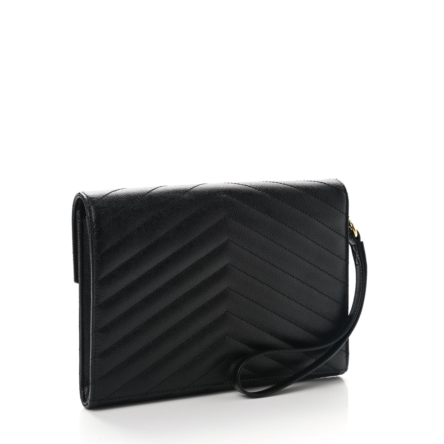 Saint Laurent Grain De Poudre Matelasse Chevron Monogram Envelope Clutch Black 3 of 10
