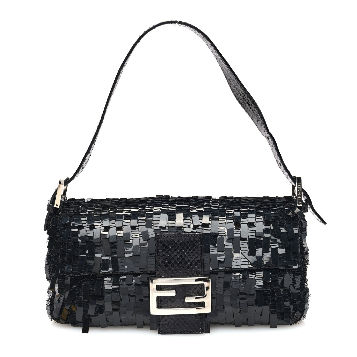 Fendi Sequin Paillettes Snakeskin Baguette Black 1 of 9