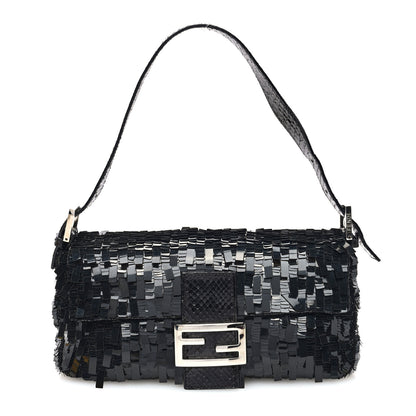 Fendi Sequin Paillettes Snakeskin Baguette Black 1 of 9