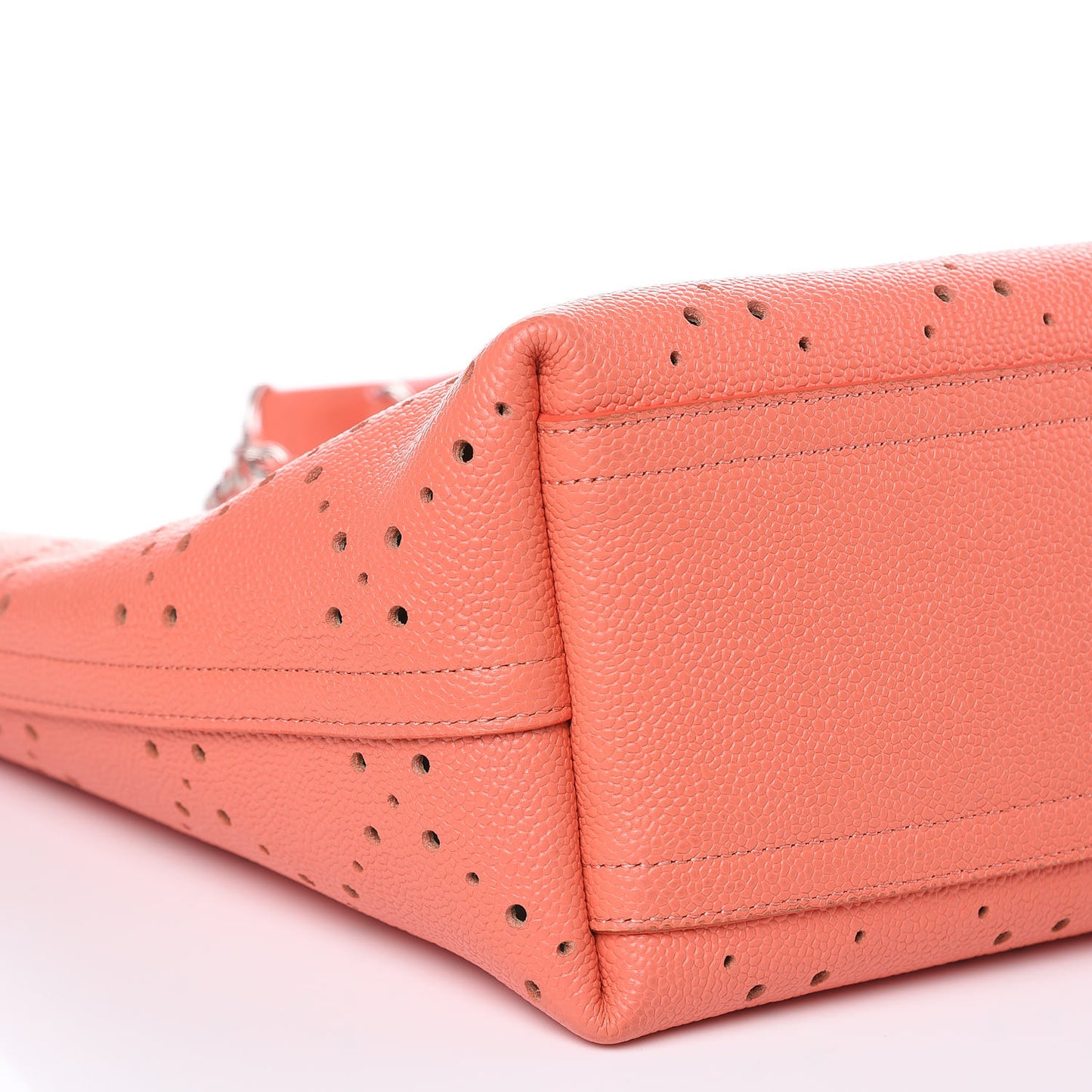 Perforated Grained Calfskin Small Shopping Tote Coral Beige
