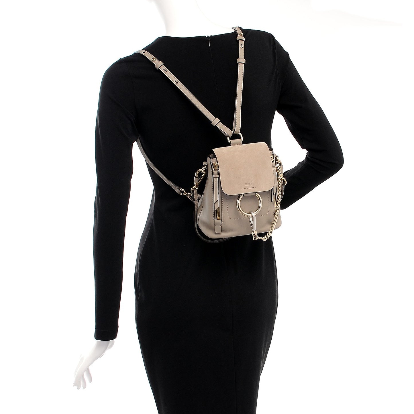 Suede Calfskin Mini Faye Backpack Motty Grey