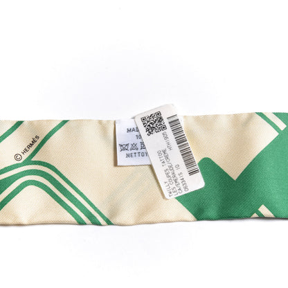Hermes Silk Les Coupes Tattoo Twilly Emeraude Creme 2 of 4