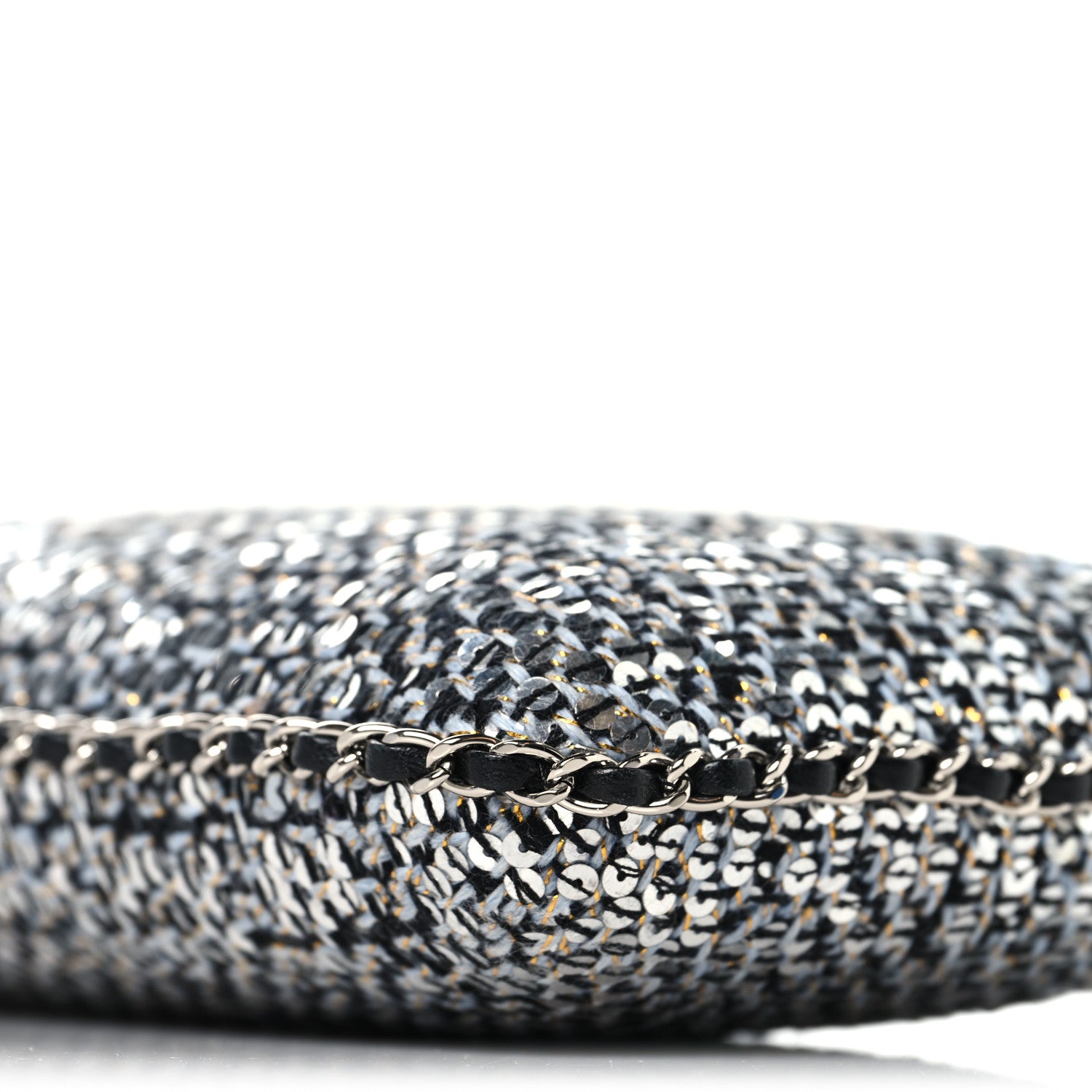 Chanel Tweed Sequin Chain Around Phone Holder Silver Black 9 of 10