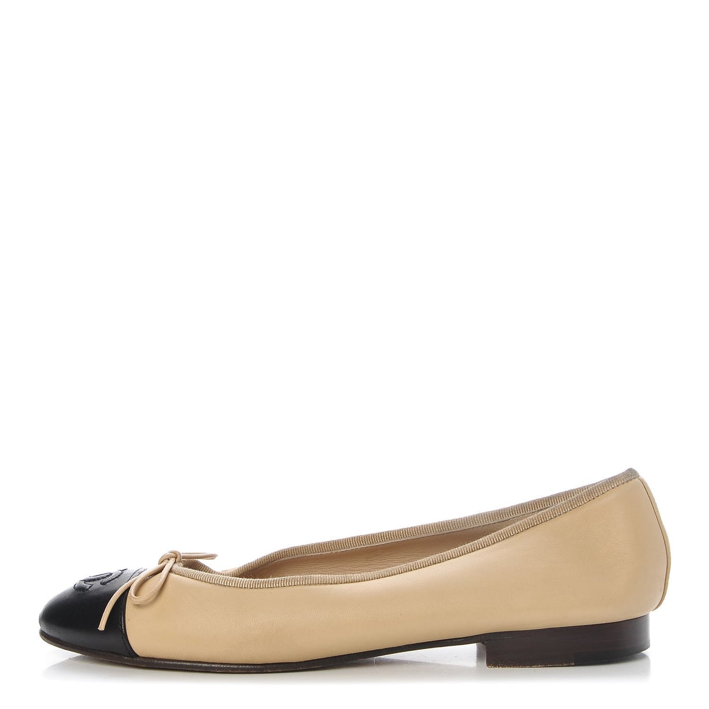 Lambskin Cap Toe Ballerina Flats 36.5 Beige Black