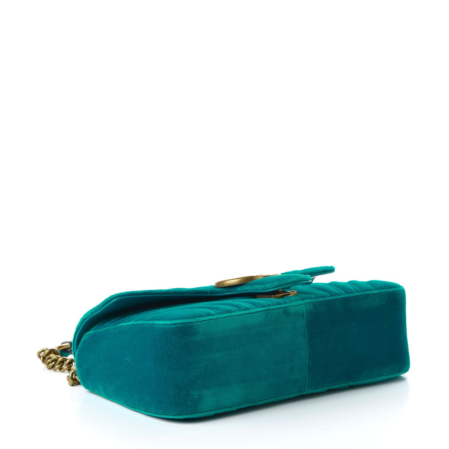Gucci Velvet Matelasse Small GG Marmont Shoulder Bag Pavone Cyan 4 of 10