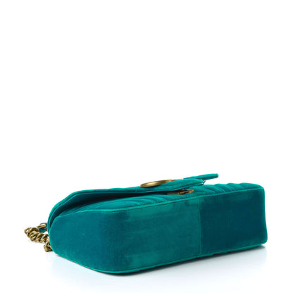 Gucci Velvet Matelasse Small GG Marmont Shoulder Bag Pavone Cyan 4 of 10