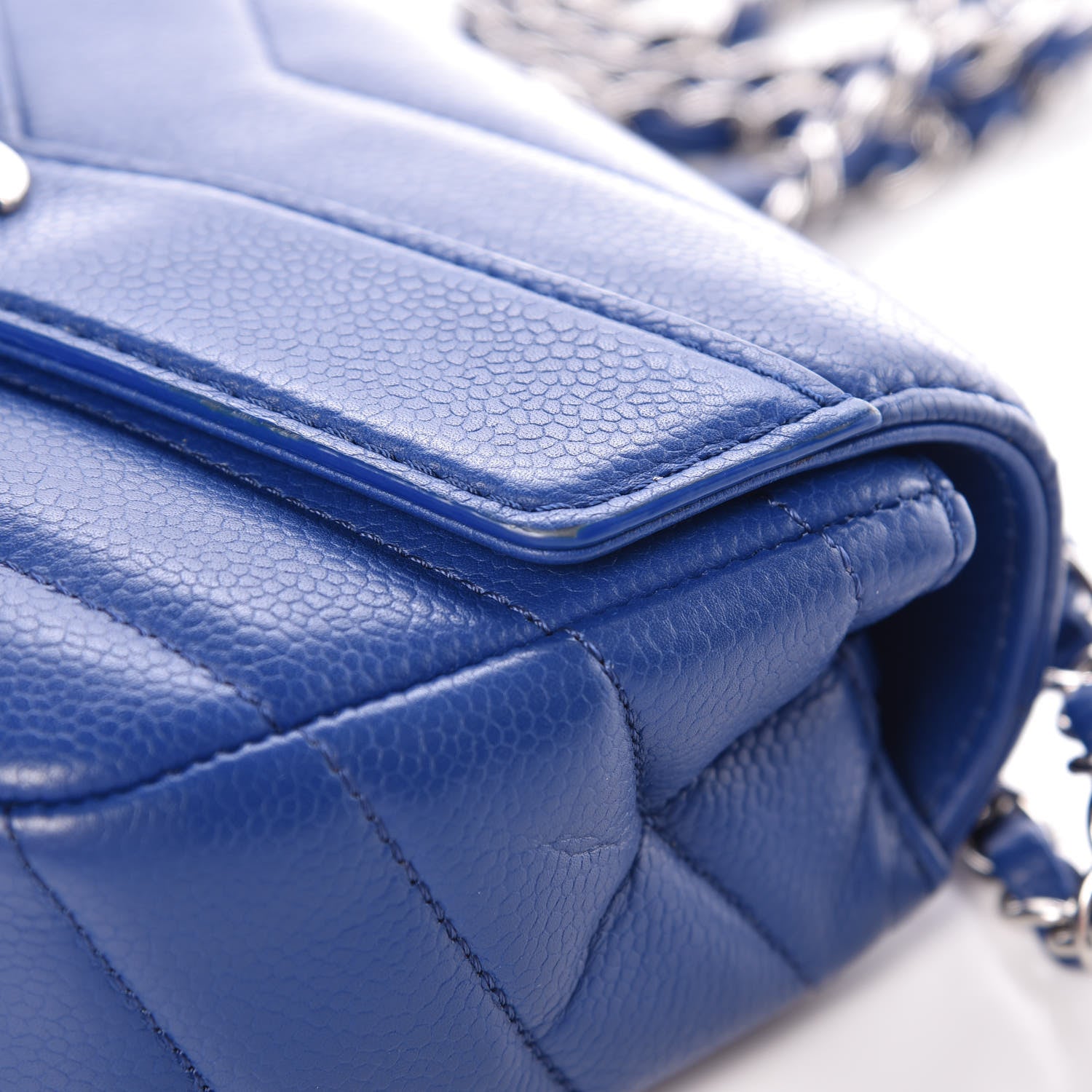 Chanel Caviar Chevron Quilted Small Single Flap Blue 12 of 13