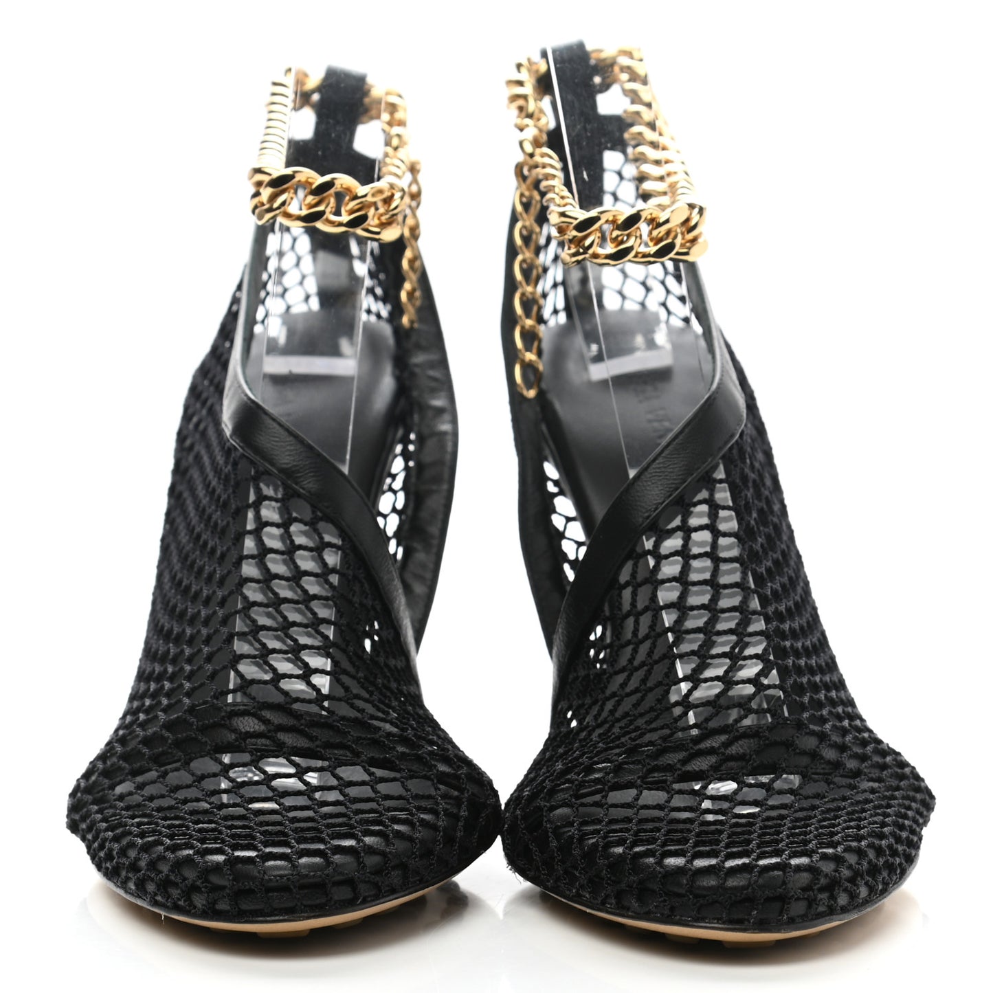 Mesh Nappa Chunky Chain Sandals 36 Black