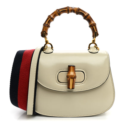 Gucci Boarded Dyana Lux Calfskin Web Mini Bamboo 1947 Top Handle Bag Mystic White 1 of 10