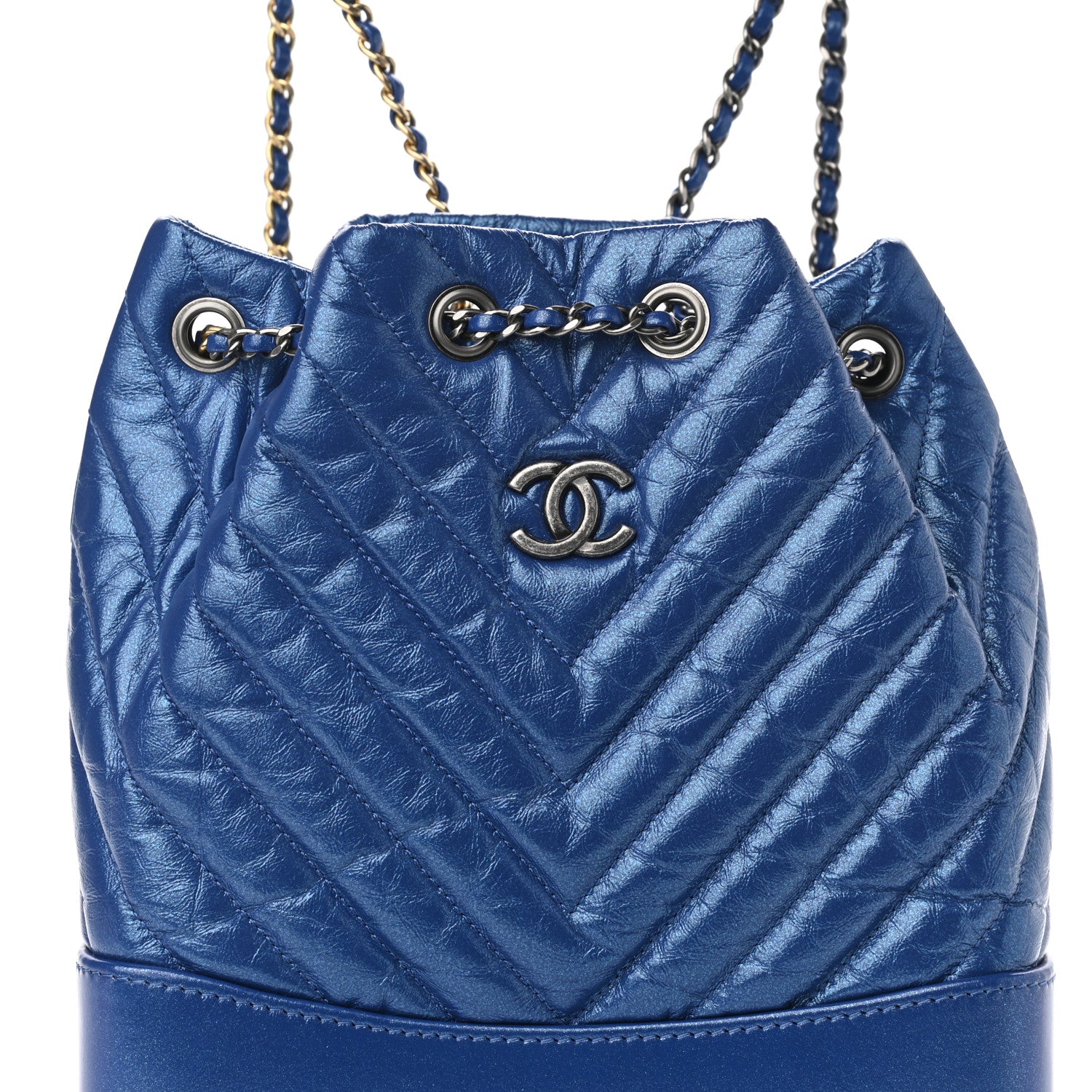 Chanel Iridescent Aged Calfskin Chevron Quilted Small Gabrielle Backpack Blue 8 of 11