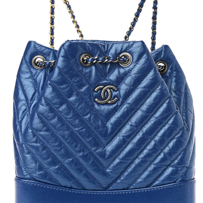 Chanel Iridescent Aged Calfskin Chevron Quilted Small Gabrielle Backpack Blue 8 of 11
