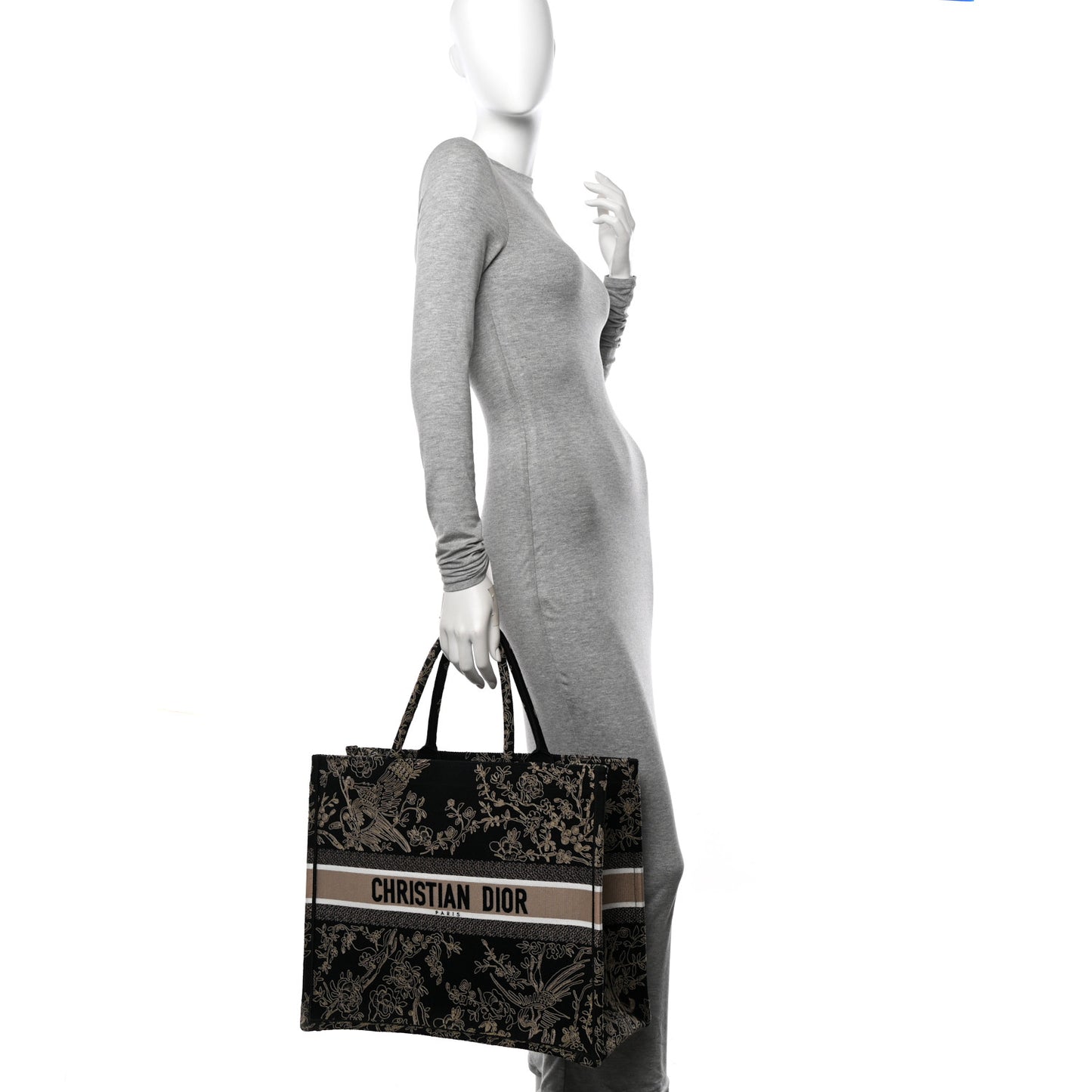 Canvas Embroidered Large Ornamental Cornely Book Tote Black Beige