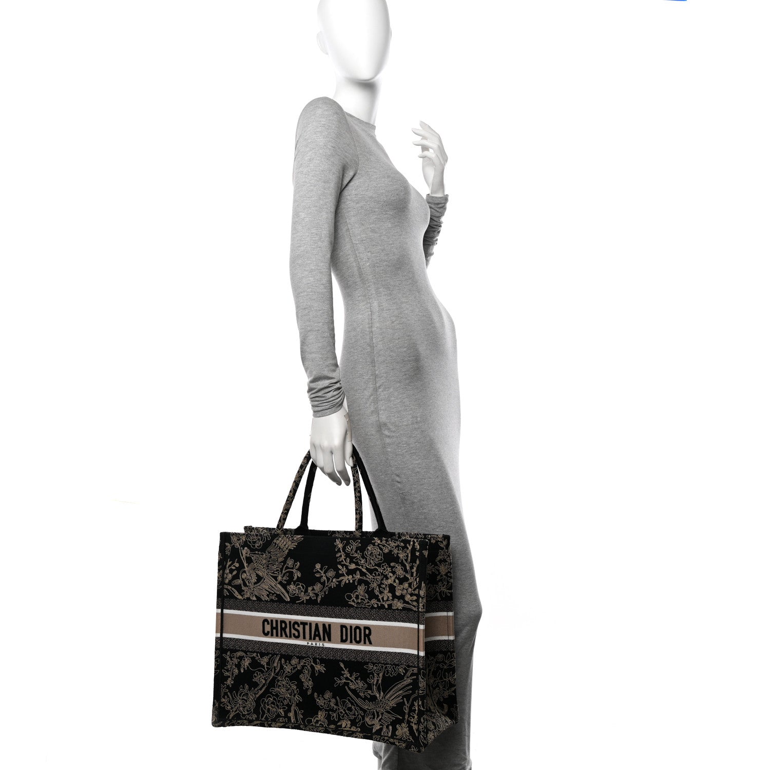 Christian Dior Canvas Embroidered Large Ornamental Cornely Book Tote Black Beige 2 of 12