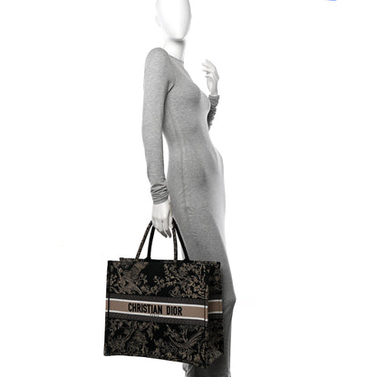 Christian Dior Canvas Embroidered Large Ornamental Cornely Book Tote Black Beige 2 of 12
