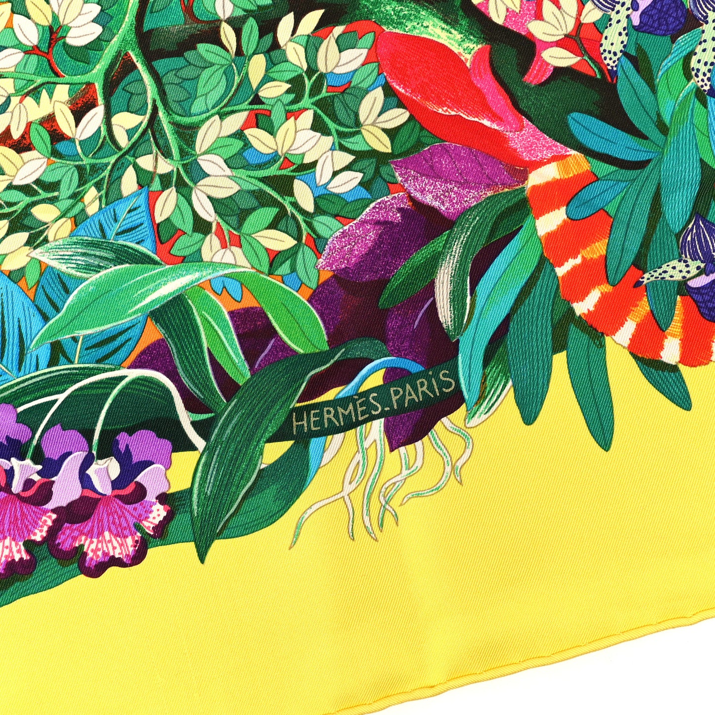 Silk Au Coeur de la Vie Scarf 90 Jaune Vif Turquoise Vert