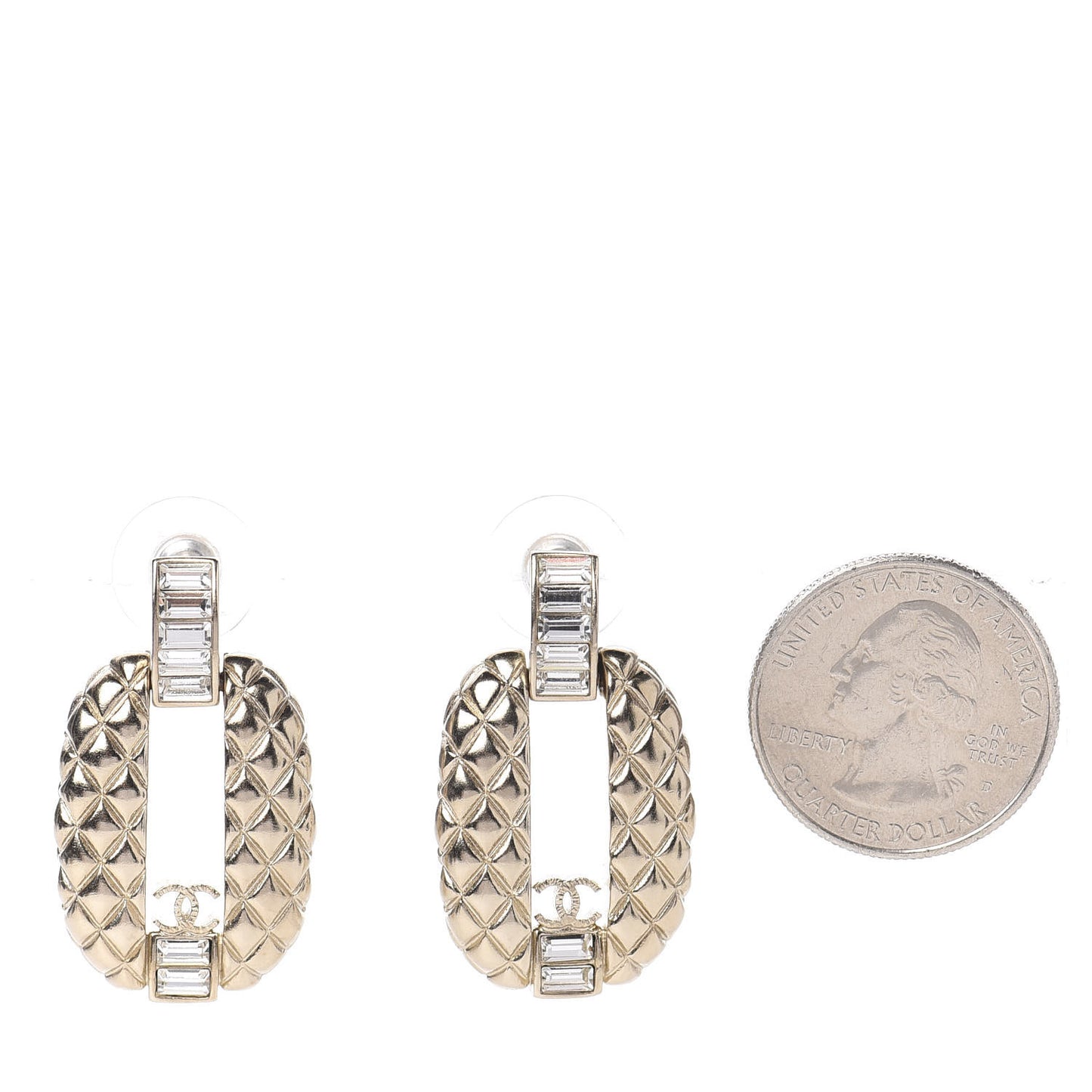 Baguette Crystal Quilted CC Dangle Earrings Gold