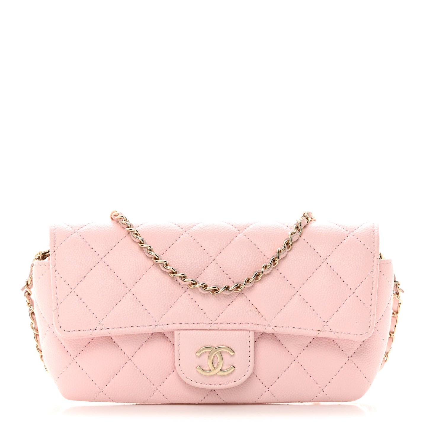 Caviar Quilted Glasses Case with Chain Light Pink