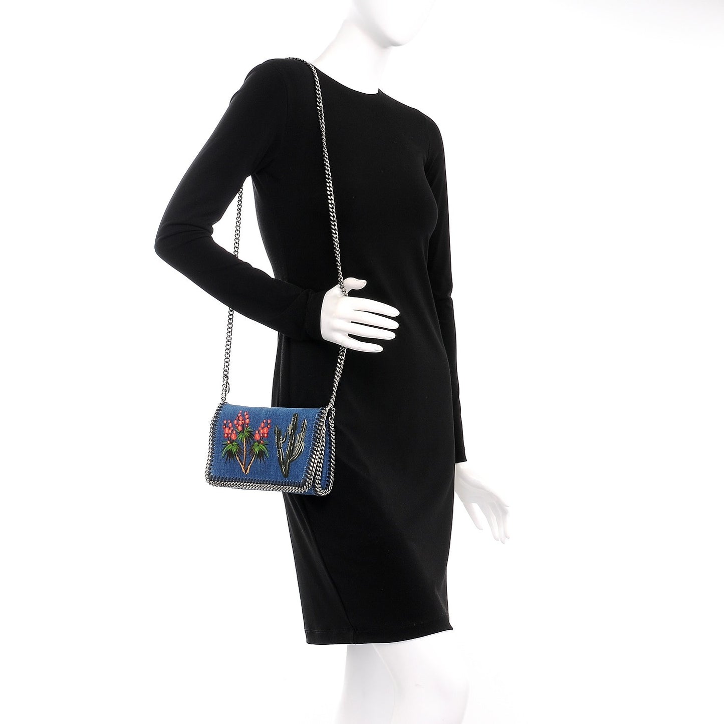 Eco Denim Embroidered Falabella Crossbody Cerulean