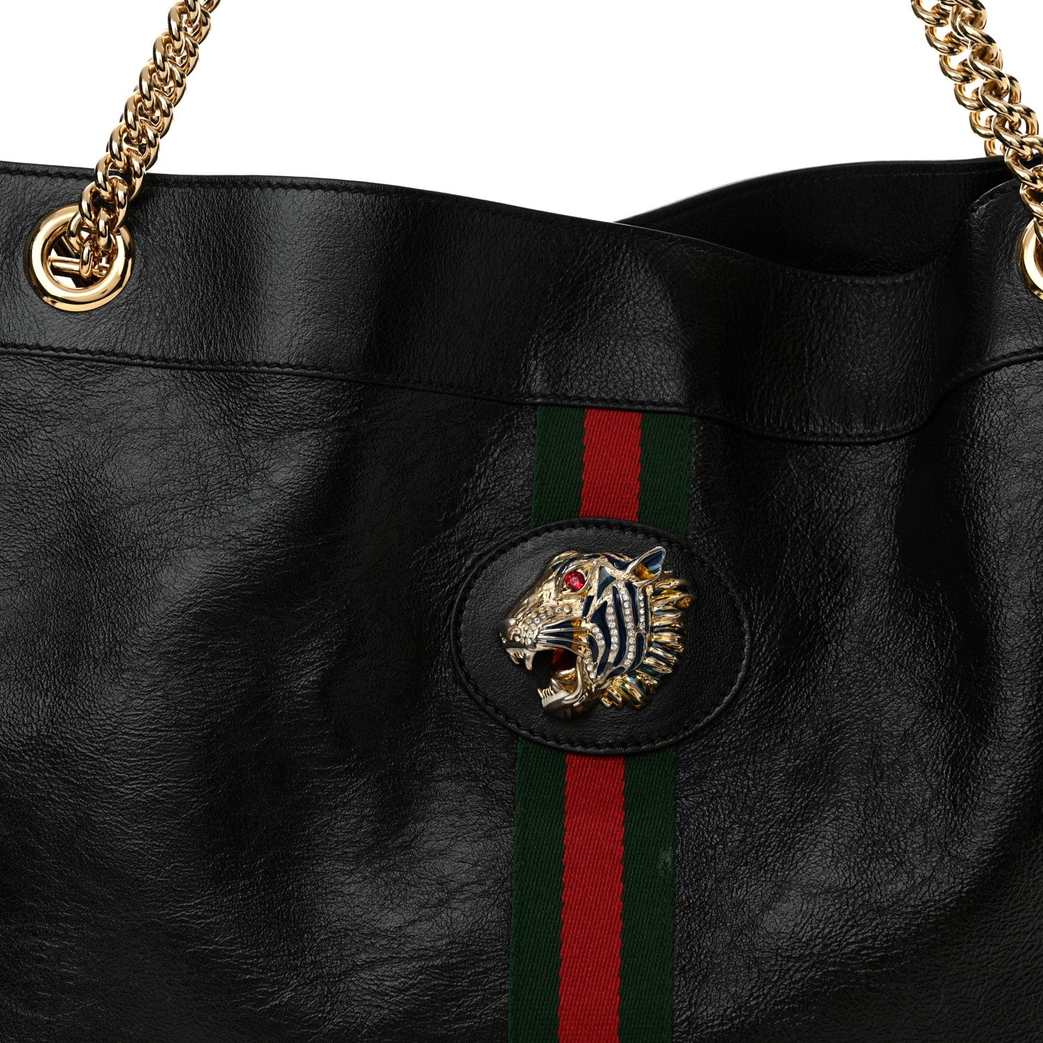 Gucci Calfskin Maxi Rajah Chain Tote Black 9 of 12