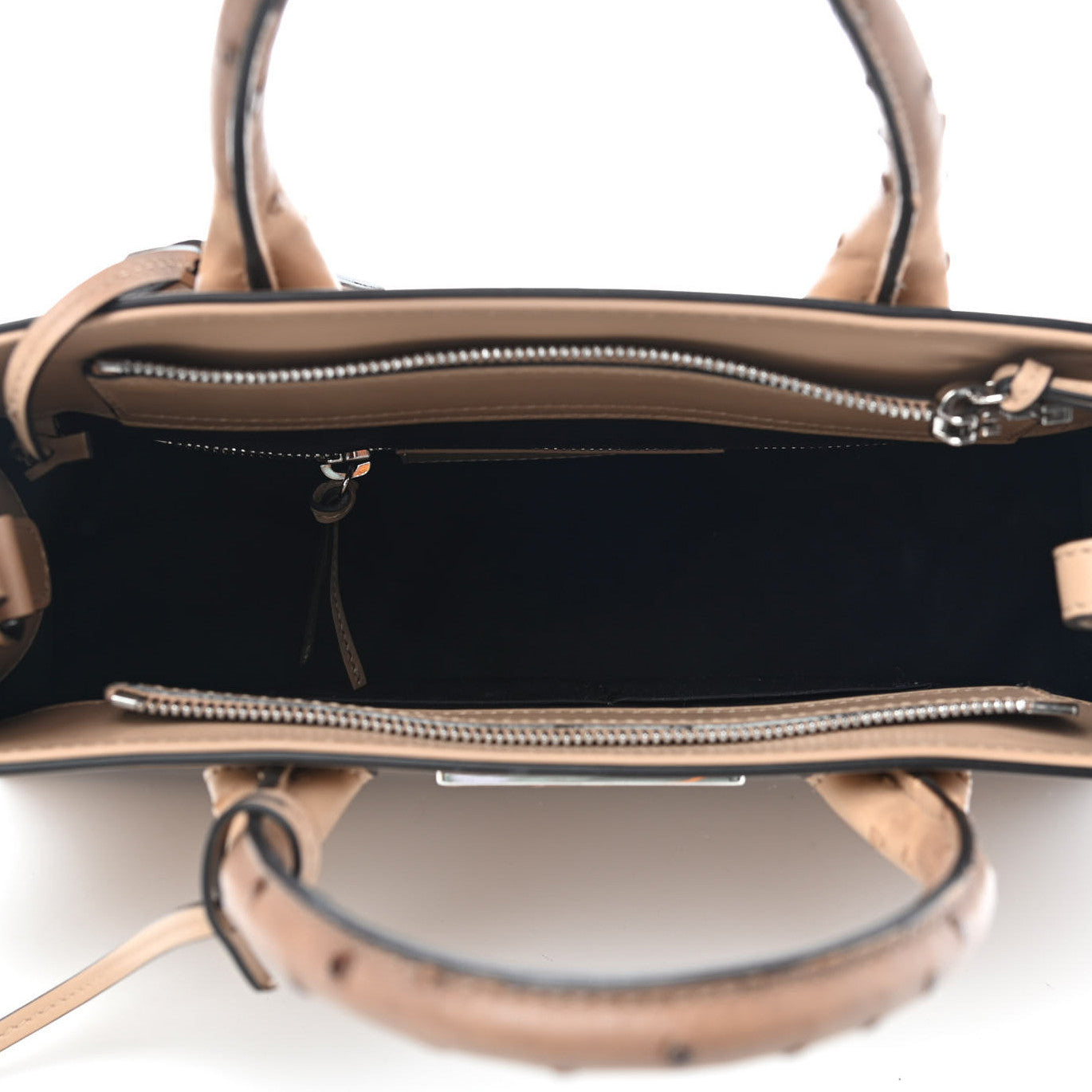 Smooth Calfskin Ostrich Padlock Work XS Outremer Beige Camel