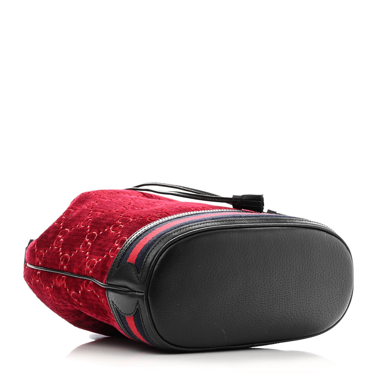 Gucci Velvet GG Monogram Web Bucket Bag Red Cipria Black 4 of 11