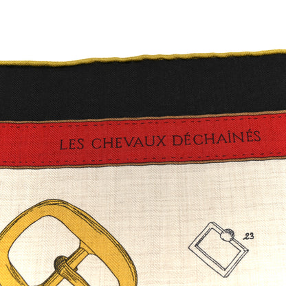 Hermes Cashmere Silk Chevaux Dechaines Shawl 140 Naturel Marine 5 of 5