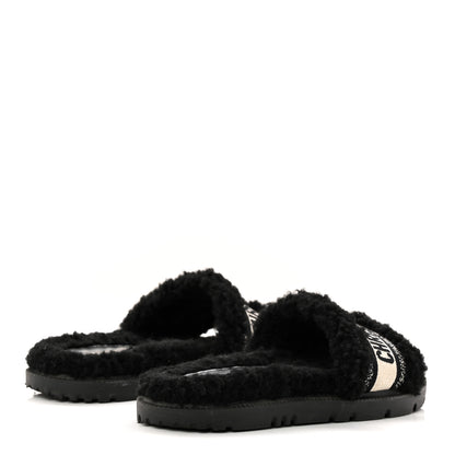 Christian Dior Shearling Canvas Lurex Embroidered Dway 10mm Slide Sandals 36 Black Natural 4 of 9